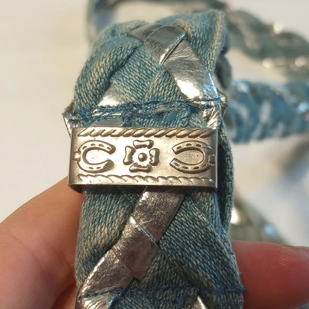 Girls Vintage Silver and Denium Braided Belt with Tin Buckle